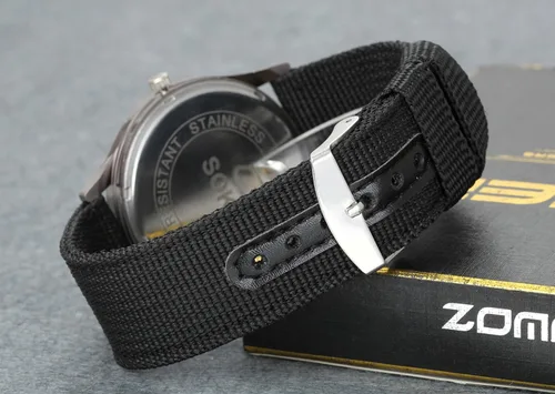 Vista 3 de Lancardo Simplicity - Reloj analógico de cuarzo con banda de nailon tejida con mano luminosa, hora militar 24H (negro), Reloj de cuarzo