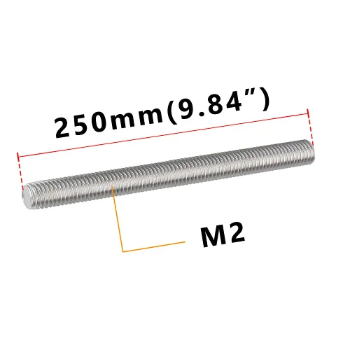 Vista 2 de Feelers Varilla roscada de acero inoxidable 304 M2-0.4, tornillo roscado largo, rosca derecha, 9.843 in de longitud【Paquete de 2】