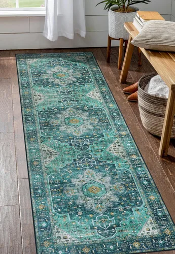 Vista 40 de Moynesa Alfombra ultra fina lavable de 2 x 3 pies, alfombra pequeña de cocina para entrada, interior, antideslizante, tapete vintage para puerta