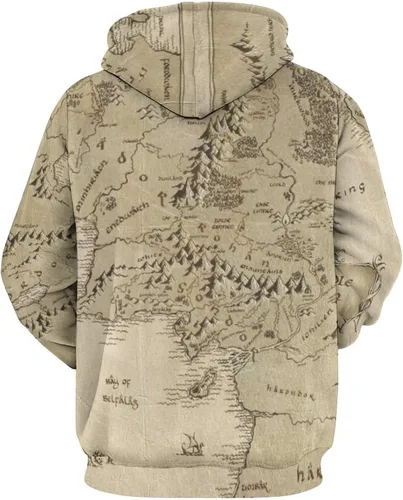 Vista 2 de Bagea-Ka Sudadera con capucha unisex con estampado de mapa de la Tierra Media con bolsillos, estampado 3D para hombres y mujeres