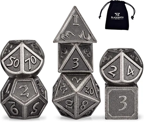 Vista 10 de HEIMDALLR Juego de dados de metal DND, 7 piezas, juego de dados de metal indestructibles con bolsa de dados; juego de dados D&D