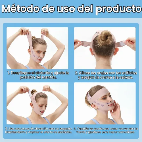 Vista 6 de Máscara de elevación facial de línea V mejorada, correa de barbilla para dormir, máscara de elevación de línea en V, correa de adelgazamiento Rosa