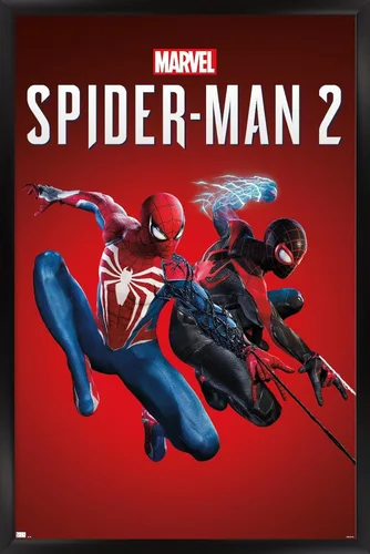 Vista 8 de Trends International Marvel's Spider-Man 2 - Póster de pared de arte con llave, 22.4 pulgadas de largo x 14.7 pulgadas, versión enmarcada de madera