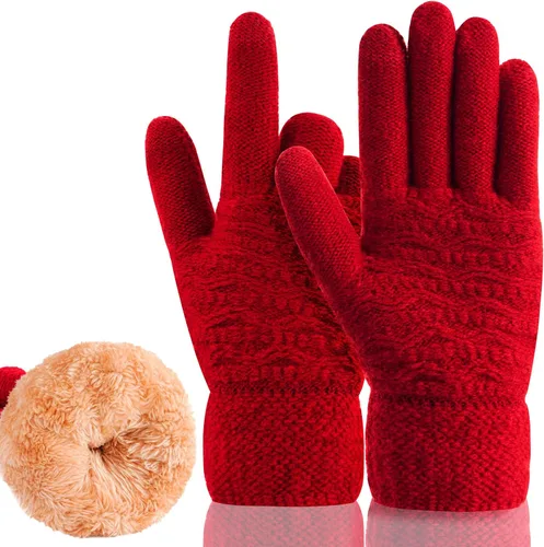 Vista 21 de Guantes de invierno cálidos para pantalla táctil para mujer, guantes térmicos de punto de lana con forro polar para clima frío