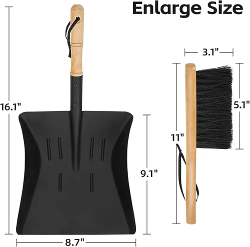 Vista 2 de Juego de pala y cepillo para cenizas para chimenea, pala de carbón y cepillo para hogar, juego de herramientas para chimenea para interiores
