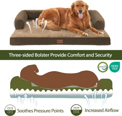 Vista 2 de Cama ortopédica para perros extragrandes, cama de espuma XL con forma de caja de huevos impermeable con lados 45x35 pulgadas, cama de sofá
