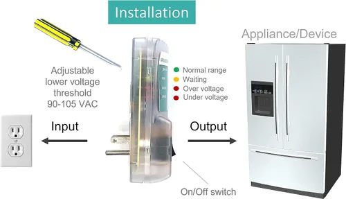 Vista 5 de Protector contra sobretensiones para electrodomésticos de servicio pesado de 20 amperios y 2400 vatios, enchufe de circuito inteligente con cable