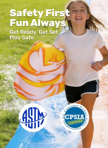 Vista 6 de Sloosh Tobogán acuático triple para césped de 22.5 x 82 pulgadas, agua de césped resistente con 3 tablas de cuerpo y rociador deslizante para niños