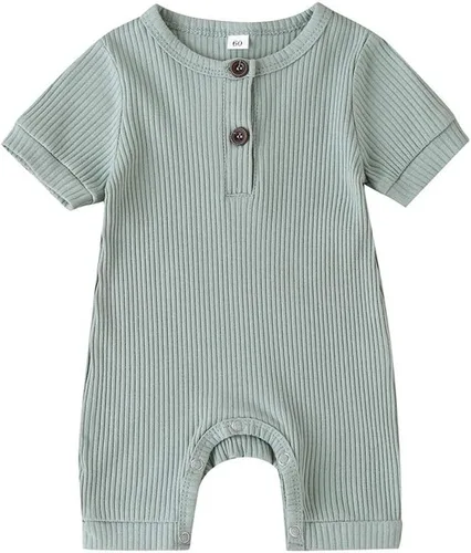 Vista 53 de Mameluco unisex de manga corta para bebé recién nacido, con botones, de una pieza, ropa de color sólido