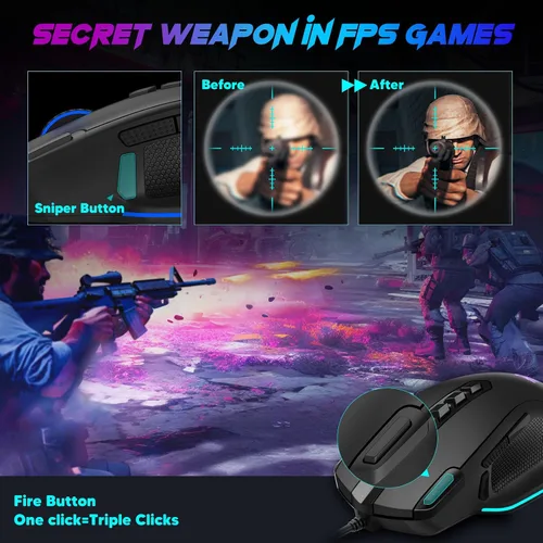 Vista 5 de Redragon Ratón para juegos con cable, mouse ergonómico retroiluminado RGB de hasta 8000 DPI, 11 botones programables y 7 modos retroiluminados
