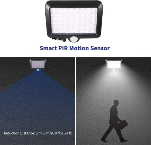 Vista 5 de Luz de pared de energía solar, luz con sensor de movimiento al aire libre, 56 LED, luz nocturna de seguridad, panel solar separable para patio