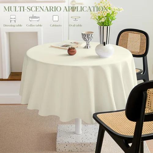 Vista 7 de BYDOLL Mantel redondo de 48 pulgadas para la parte superior de un máximo de 38 pulgadas de diámetro, color beige, lavable, al aire libre, resistente