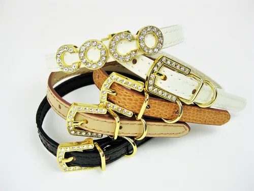 Vista 3 de Collar de perro extra pequeño personalizado Collar delgado para perro Oro Luxe para Chihuahua, Yorkie, Minion, Shih Tzu o raza de juguete