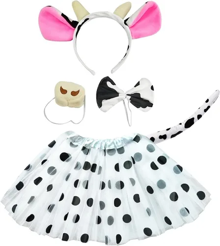 Vista 6 de Conjunto de disfraz de animales de Halloween, falda tutú, diadema de animales, corbatín y cola, accesorios de disfraz