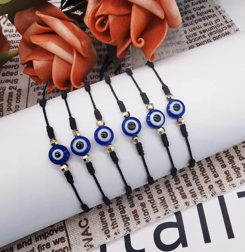 Vista 7 de Jewdreamer 14 pulseras contra el mal de ojo para mujeres y hombres, 7 nudos, pulseras de la suerte, hechas a mano, trenzadas, de cuerda roja