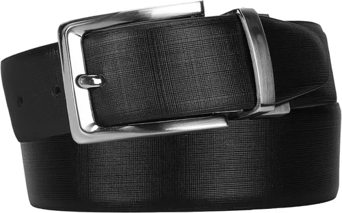 Vista 3 de Pitaara Cinturón reversible de piel auténtica para hombre, patrón cruzado (negromarrón)