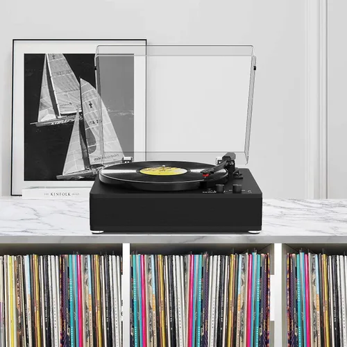 Vista 7 de Reproductor de discos de vinilo con transmisor inalámbrico de entrada/salida Bluetooth, placa de tamaño completo, tocadiscos de 3 velocidades