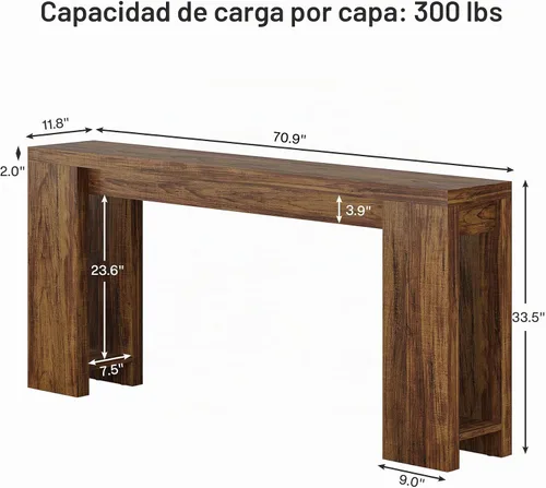 Vista 2 de Tribesigns Mesa Consola Extra Larga de 70.9 Pulgadas, Mesa de Sofá de Madera Estilo Granja Detrás del Sofá, Mesa Auxiliar Estrecha de Entrada