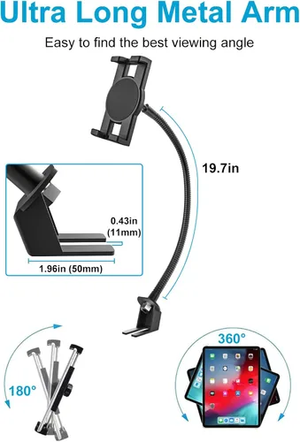 Vista 4 de GDZN Soporte para tablet para riel de asiento de automóvil con brazo de metal de cuello de cisne de 19.7 pulgadas, resistente antivibración, perno