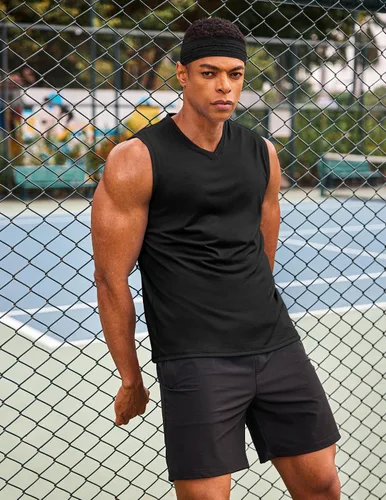 Vista 4 de COOFANDY Camiseta sin mangas para hombre, paquete de 3 camisetas sin mangas para gimnasio, cuello en V, culturismo, musculación