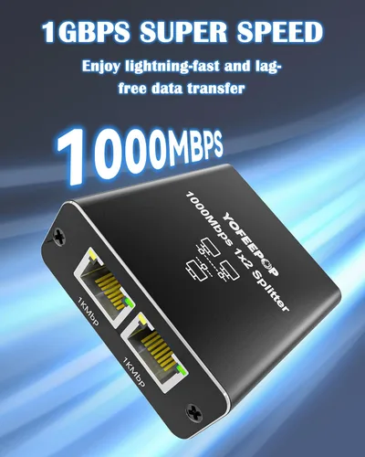 Vista 3 de Divisor Ethernet Gigabit 1 a 2, Divisores de cable LAN, interruptor Ethernet RJ45 de alta velocidad de 1000 Mbps con cable de alimentación USB C