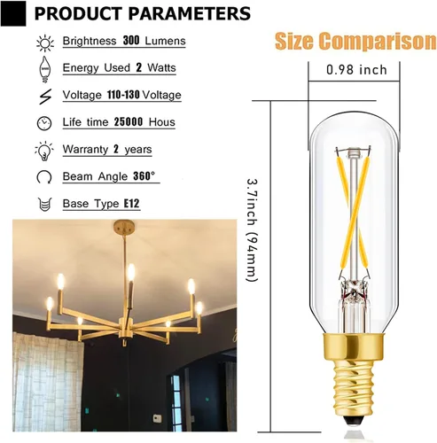 Vista 3 de Leools Bombilla LED E12 Regulable de 2W Equivalente a Bombilla de Luz de 25 Vatios Blanco Suave T6 T25 Bombilla Candelabro E12 de 25 Vatios