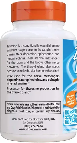 Vista 7 de Doctors Best L Suplemento de tirosina para hombres y mujeres, cápsulas de L-tirosina de 500 mg, soporte cerebral para adultos, soporte