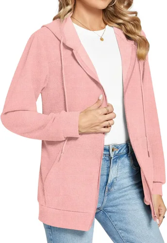 Vista 2 de Anyhold Women's Zip Up Hoodies Long Sleeve Outfits Sweaters Casual Loose Fit Drawstring Jackets Fall Clothes with Pockets