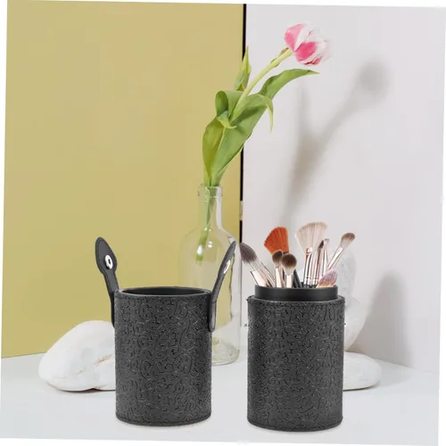 Vista 7 de Angoily 3 unids elegante diseño de textura bloqueable cepillo de maquillaje titular tapa portátil cepillo cosmético almacenamiento caso