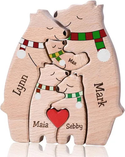 Vista 10 de Rompecabezas de madera personalizado con nombres familiares de 2 a 8, rompecabezas de madera de gato, rompecabezas de madera personalizable