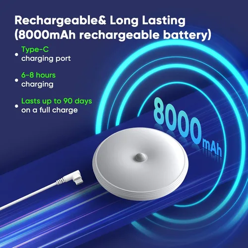 Vista 2 de Luces de armario recargables con sensor de movimiento, luz de techo a batería, luz inalámbrica con sensor de movimiento para interiores, luz