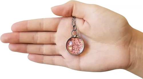 Vista 42 de Queen Anne's - Collar de encaje con colgante de flor prensada real en cristal hecho a mano, joyería de flores silvestres, collares de encaje