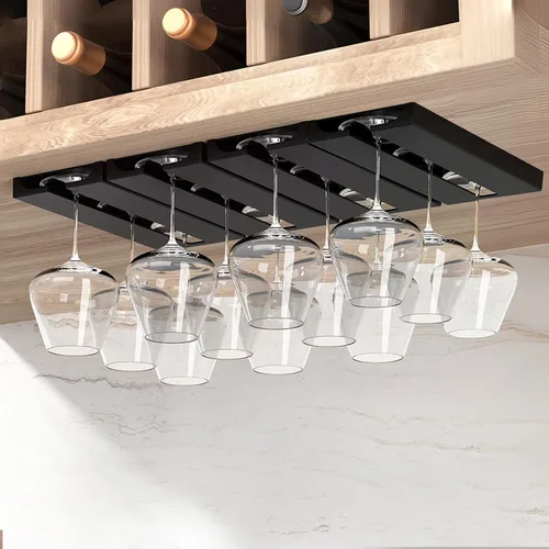 Vista 10 de Soporte para copas de vino, paquete de 2 soportes para copas de vino debajo del gabinete (negro) No-drilling Wine Glass Rack, Quick to Install