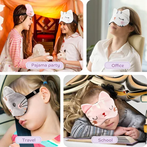 Vista 4 de Vicenpal 6 máscaras para dormir para niños, lindo gato, animal, cubierta suave y ligera, máscara kawaii para dormir, con vendas divertidas