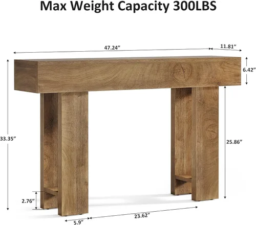 Vista 2 de Cealform Mesas de Consola para Entrada, 47.2 Pulgadas de Largo Mesa de Sofá Detrás del Sofá, Mesa de Entrada de Estilo Rústico de Madera para Sala
