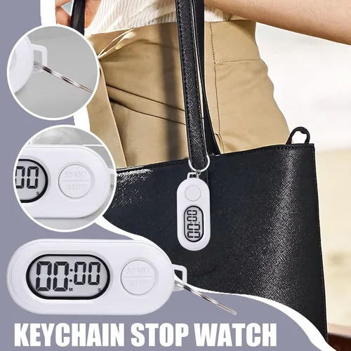 Vista 3 de 2 llaveros de reloj deportivo portátil con temporizador de parada, reloj digital de cuenta regresiva, pantalla LCD, accesorios para reloj digital