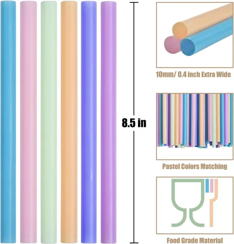 Vista 2 de ALINK 50 popotes de plástico jumbo para batidos, popotes desechables de colores variados anchos para batidos, Boba, té de burbujas, perlas