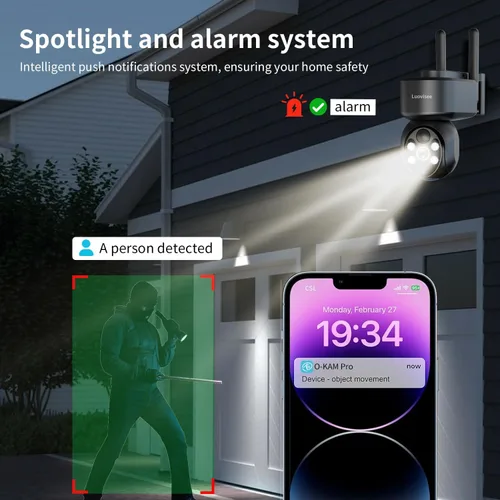Vista 4 de Luovisee Cámara de seguridad solar 2K inalámbrica para exteriores, cámaras WiFi para seguridad del hogar alimentadas por batería, compatible