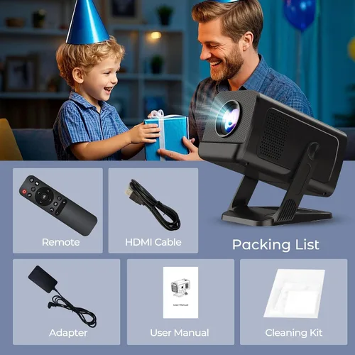 Vista 12 de Mini proyector para dormitorio con WiFi y Bluetooth bidireccional 1080P 4K soporte inteligente Android TV OS Aplicaciones integradas Keystone