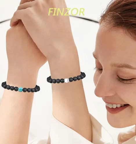 Vista 3 de FINZOR 12 pulseras de cuentas para hombres y mujeres de 0.315in, ojo de tigre, piedra de lava ajustable, aceites esenciales para la ansiedad