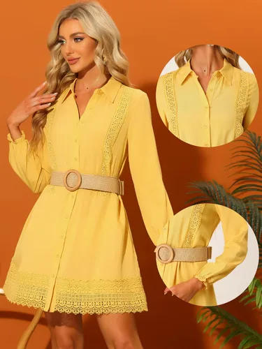 Vista 2 de Allegra K Vestido bohemio para mujer con botones de encaje frontal