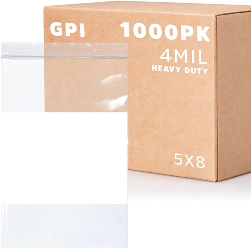 Vista 24 de GPI - 2" x 3" - Paquete a granel de 100, bolsas de plástico transparente con cierre de cremallera de 4 mil de grosor, resistentes, con bloque blanco