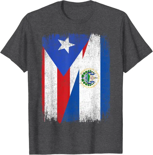 Vista 29 de Camiseta Half Puerto Rico El Salvador Flag Orgullo Salvadoreño Roots