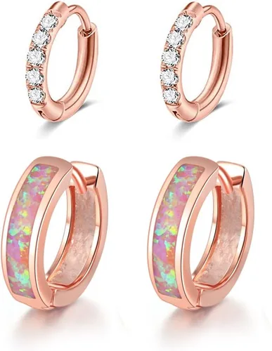 Vista 201 de CiNily Aretes Huggie de ópalo con bisagras, chapados en oro, hipoalergénicos, pequeños aretes de aro para mujeres, adolescentes, niñas, hombres