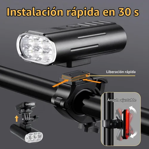 Vista 5 de Yosky Luces de bicicleta de 2000 lúmenes para conducción nocturna EVO 6800mAh 6 LED Faros y luces traseras de bicicleta recargable delantera