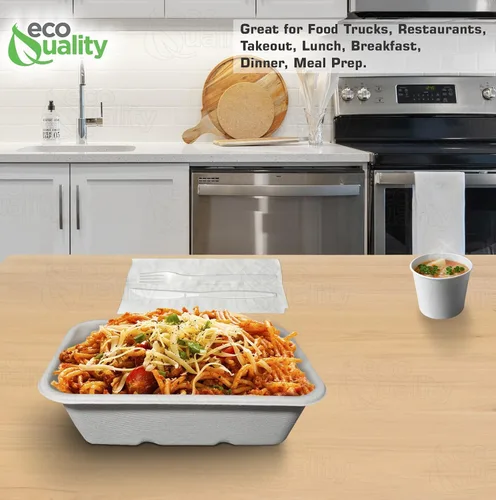 Vista 6 de EcoQuality Cuencos desechables de 22 onzas – Cuencos rectangulares compostables de fibra de caña de azúcar, biodegradables, ecológicos, oblongos