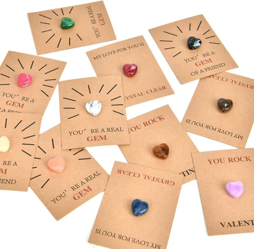 Vista 7 de Paquete de 24 tarjetas de San Valentín con gemas para el día de San Valentín, tarjetas con piedra de cristal en forma de corazón, divertida tarjeta