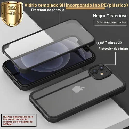 Vista 2 de Funda para iPhone 11 con protector de pantalla [vidrio templado 9H integrado], protección de cuerpo completo 360 de doble capa protectora Negro