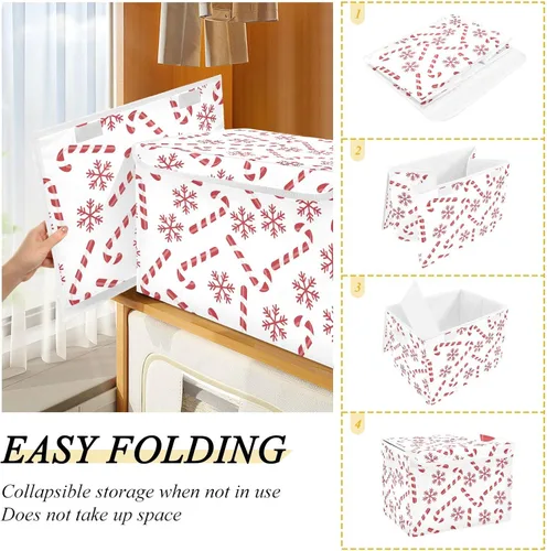 Vista 6 de CaTaKu Contenedores grandes de tela con tapas, cajas de almacenamiento de bastones de caramelo de Navidad con asas para organizar la ropa, cubos