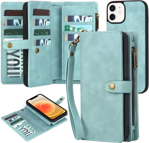 Vista 25 de TwoHead Funda tipo cartera para iPhone 12 Pro Max con tarjetero, funda magnética desmontable para teléfono 12 Pro Max, piel sintética, a prueba